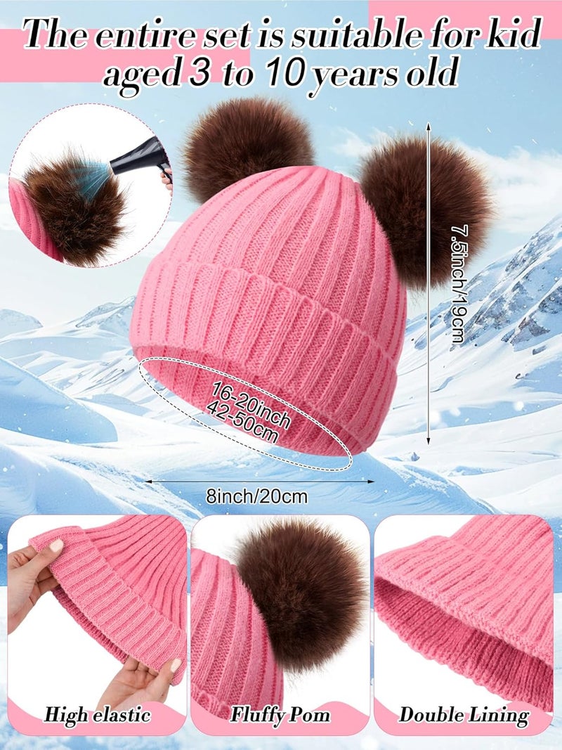 JaGely 2 Sets Kids Winter Hat Gloves Scarf Set Girls and Boys Knit Hat with Pom Warm Scarf Snow Gloves for 3-10 Years Toddler - Image 2